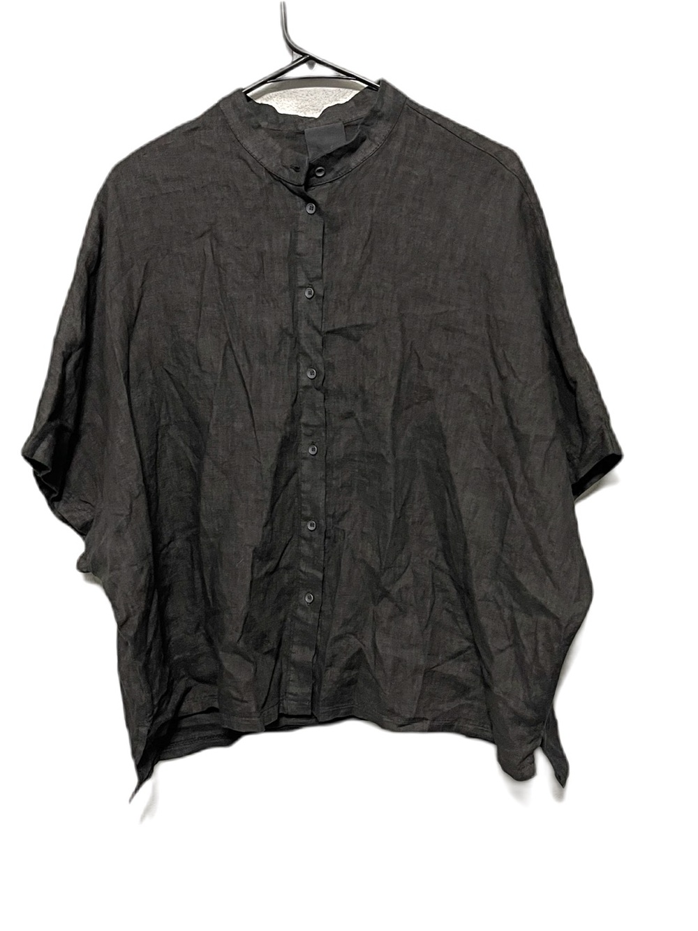 Lotus Eaters 100% Linen Button Front Shirt Art To Wear Dark Gray Lagenlook M